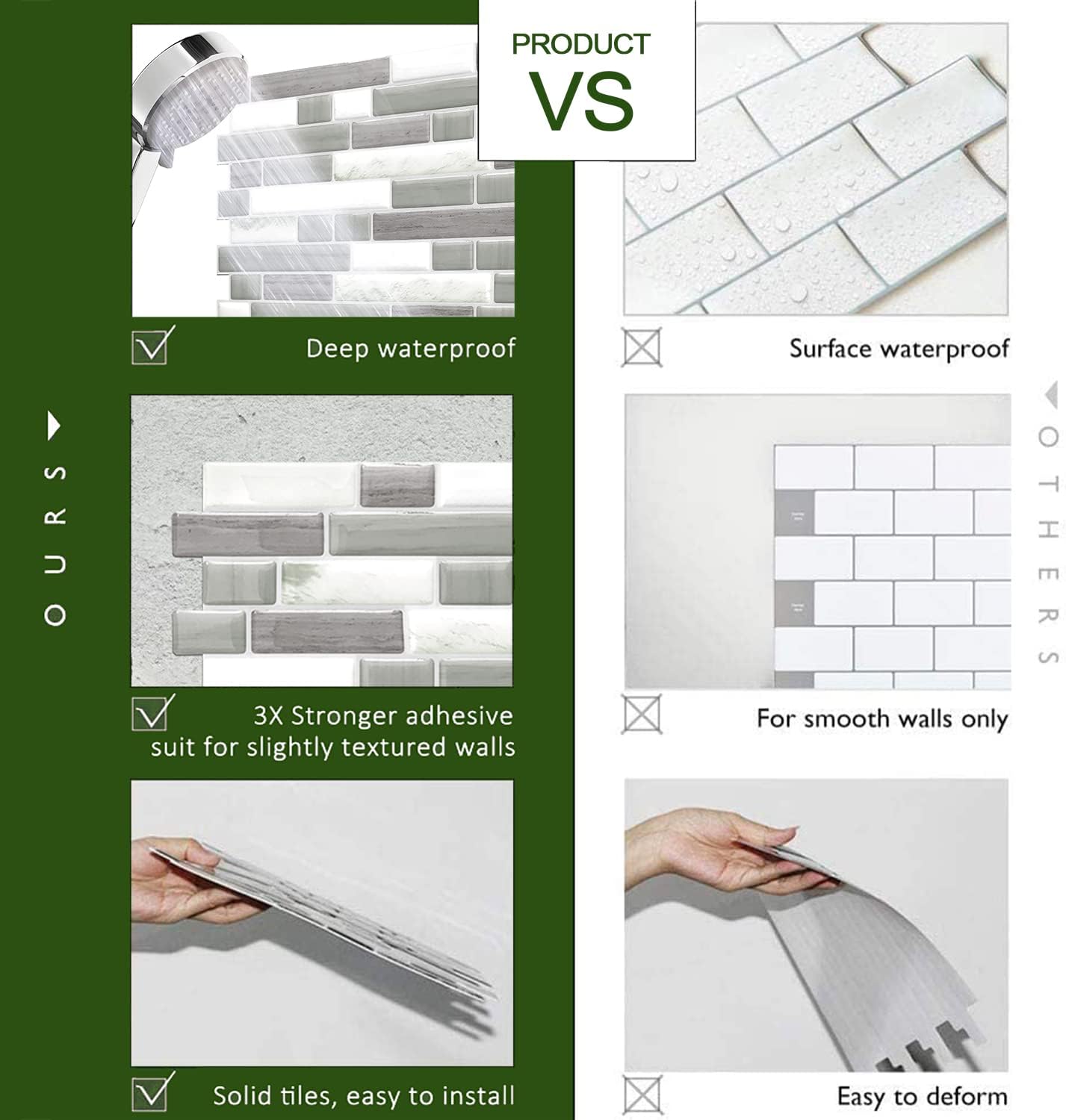STICKGOO Thicker Design Peel and Stick, Self Adhesive Stick On Tile Backsplash for Kitchen and Bathroom, Beige & White, 12”×12”, 10 Sheets
