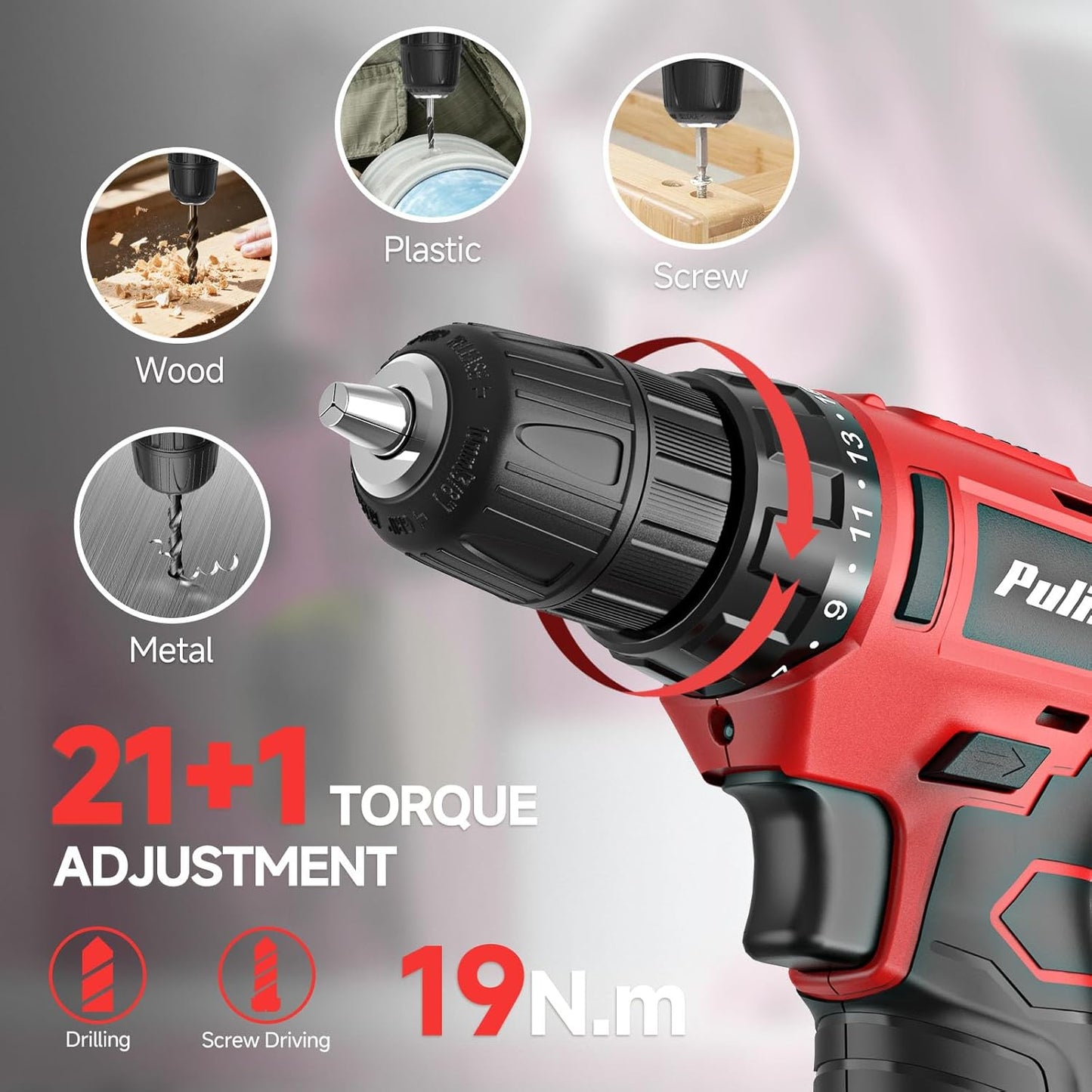PULITUO Drill Set, 149-Piece Home Tool Set with 12V Pink Cordless Drill, Tool Box, Hand Tool Kits for Women & Men and DIY Enthusiasts, for Home Improvement