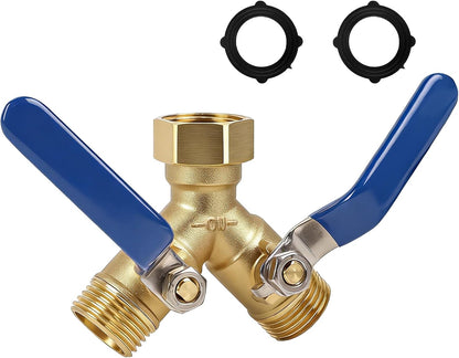 Triumpeek 2-Way Garden Hose Splitter, Solid Brass Y Connector with 3.6-Inch Ergonomic Handles, Full Flow 3/4" GHT Thread for Outdoor Faucet, Sprinkler & Irrigation