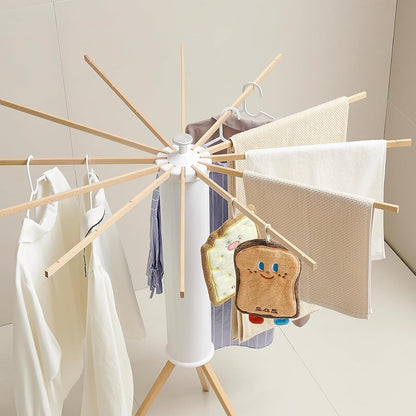 JOOM Tripod Clothes Drying Rack, Garment Rack Portable and Foldable Space Saving Laundry Drying Rack - Drying Rack Clothing Floor Folding Balcony Bedroom Household Wooden