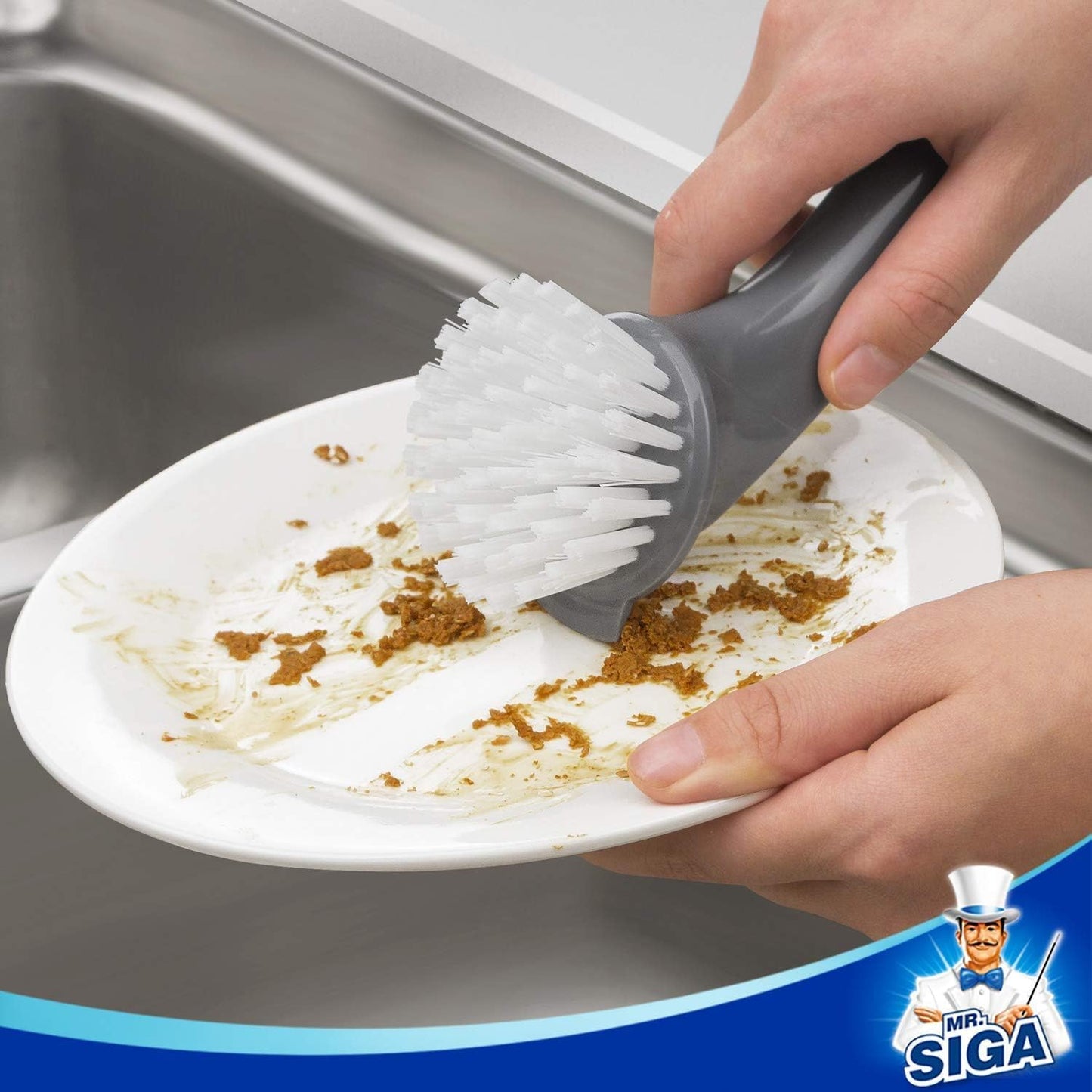 MR.SIGA Pot and Pan Cleaning Brush, Dish Brush for Kitchen, Lake Blue, Pack of 2