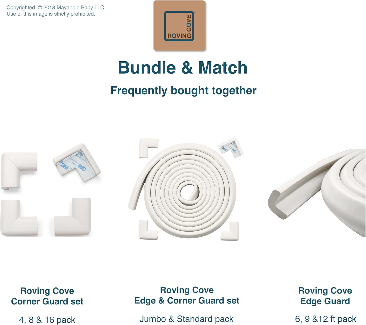 Roving Cove HeftyFit Corner Protector for Baby (4 Large Corners), Heavy-Duty Soft Rubber Foam Furniture Corner Bumper Guards, 3M Adhesive Pre-Taped, Oyster White (Off White)