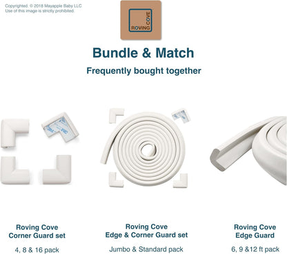 Roving Cove HeftyFit Corner Protector for Baby (4 Large Corners), Heavy-Duty Soft Rubber Foam Furniture Corner Bumper Guards, 3M Adhesive Pre-Taped, Oyster White (Off White)