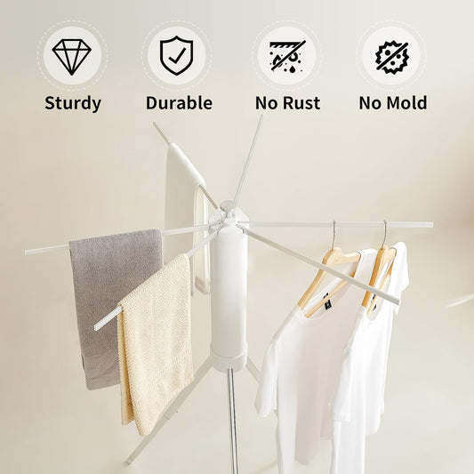 JOOM Tripod Clothes Drying Rack, Garment Rack Portable and Foldable Space Saving Laundry Drying Rack - Drying Rack Clothing Floor Folding Balcony Bedroom Household Wooden