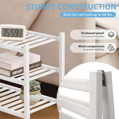 4 Tier Bamboo Shoe Rack Storage Organizer for Closet, Multifunctional Stackable Free Standing Shoe Shelf Organizer for Small Space,Entryway, Hallway, Bathroom27 x11 x26(White, 4 Tier)