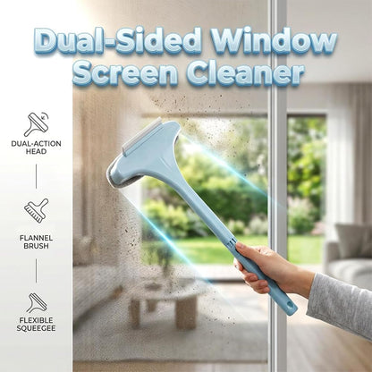 Window Screen Cleaning Brush, 2 in 1 Window Screen Cleaning Brush with Squeegee, for Patio, Door & Porch Screens, Dual-Sided Wet & Dry Use, Blue