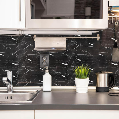 10- Sheet Polished White Peel and Stick Backsplash, 12’’Luxury PVC Ceramic Look Self Stick Subway Tiles, Waterproof Peel and Stick Wall Tiles for Kitchen and Bathrrom
