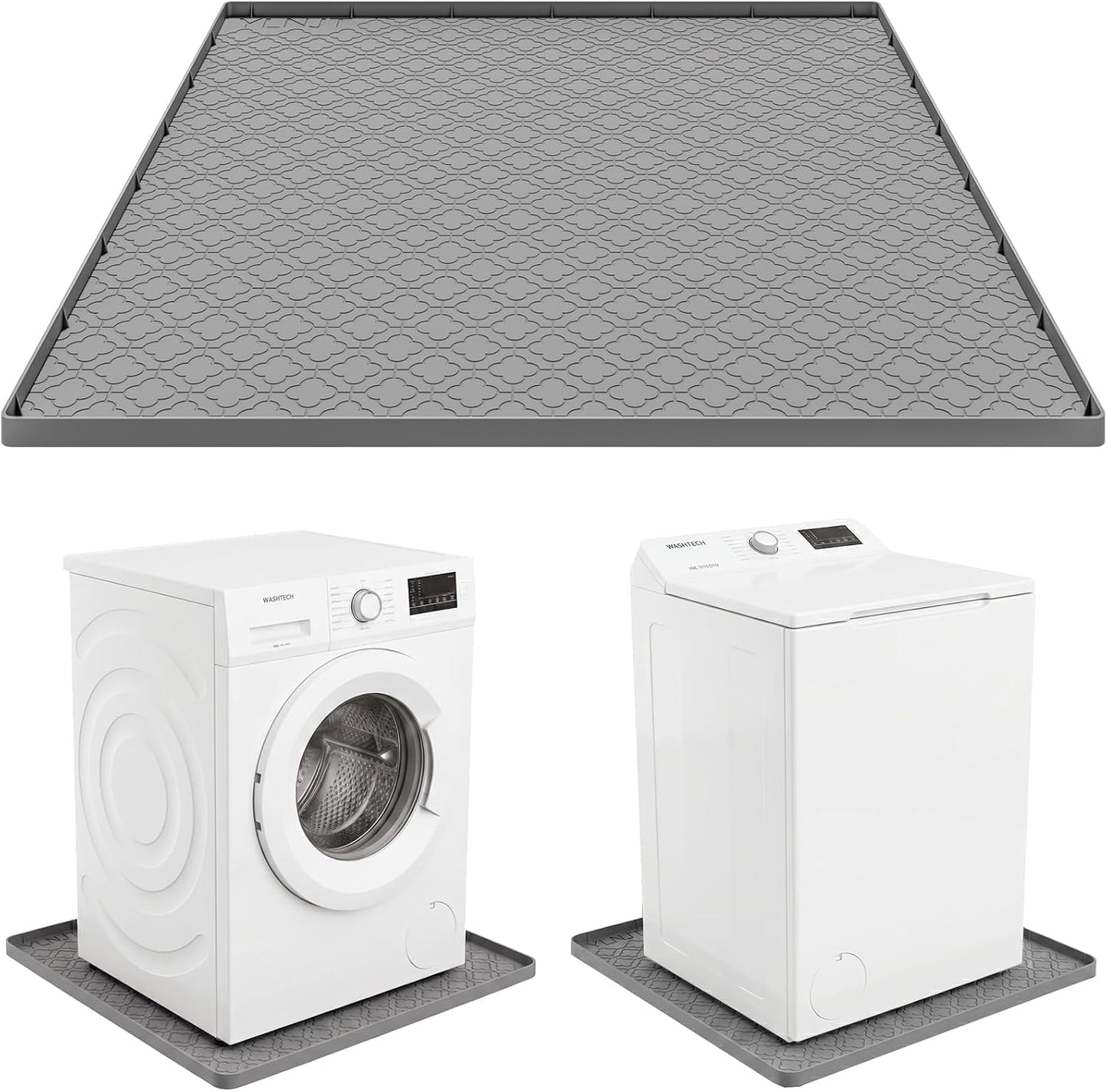 33 x 31 Inch Washing Machine Drain Pan, Silicone Washer Pan, Black | 2cm Raised Waterproof Edge, Washer and Dryer Mat for Floor Protection, Fits Standard & Large Washers Up to 5.0 Cu.Ft.