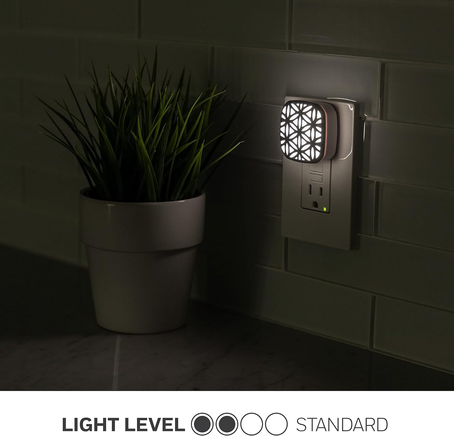 Lights by Night Decorative LED Night Light, Brushed Nickel Flower Design, Plug-in, Dusk to Dawn Sensor, UL-Certified, Home Decor, Ideal for Bedroom, Bathroom, Kitchen, Hallway, 54744, 2 Pack
