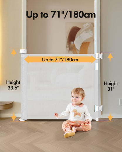 Retractable Baby Gate for Stairs & Doorways, 55" Wide x 33.6" Tall Easy Installation Mesh Dog Gate for Indoor & Outdoor Use,Pet and Dog Safety Gate for Hallways(Grey)