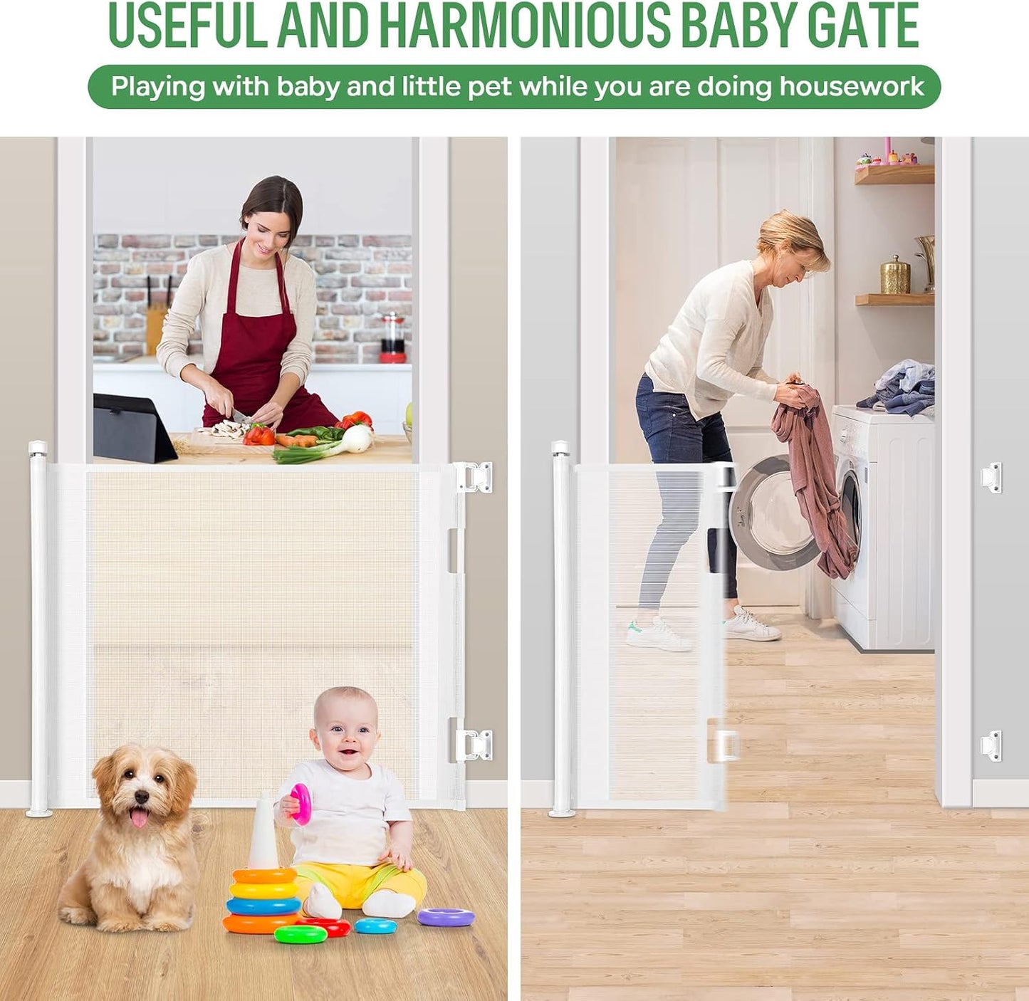 Retractable Baby Gate for Stairs & Doorways, 33" Tall Extends to 71" Wide | Extra Wide Safety Kid Pet Gate, Mesh Dog Gate for Indoor,Outdoor, Hallways One-Handed Operation, Easy Install(33”x71”-Black)