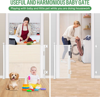 Retractable Baby Gate for Stairs & Doorways, 33" Tall Extends to 71" Wide | Extra Wide Safety Kid Pet Gate, Mesh Dog Gate for Indoor,Outdoor, Hallways One-Handed Operation, Easy Install(33”x71”-Black)