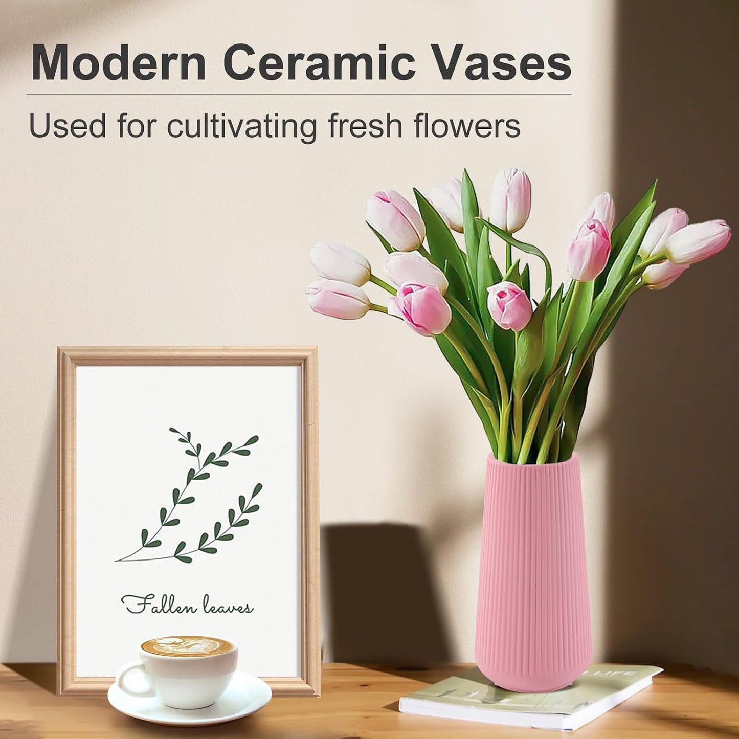 White Ceramic Vase, GUKJOB Small Cute Flower Vase for Pampas Grass, Home, Living Room, Dining Table, Farmhouse, Office Decor, Bedroom, Table, and Kitchen Shelf (White- 2PCS)