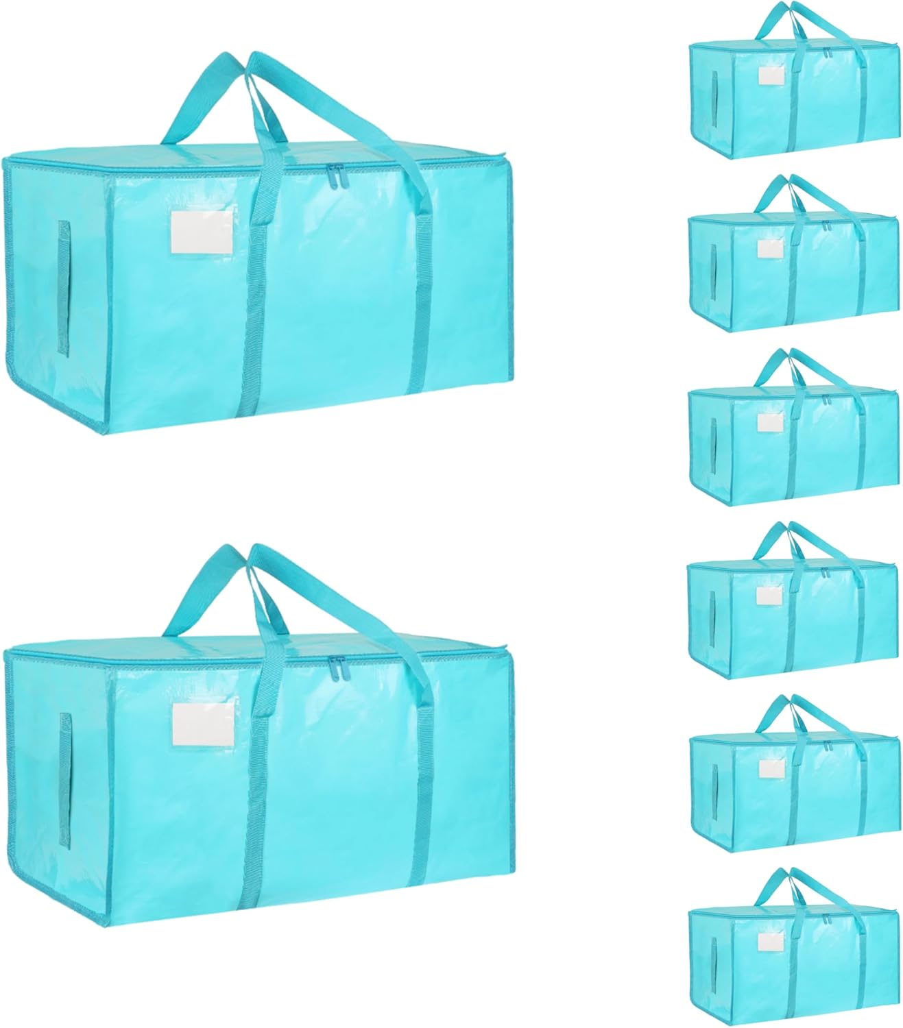 8 Pack-Extra Large Heavy Duty Moving Bags - Waterproof Storage Totes with Handles & Zippers, Foldable for College Dorm, Storage (Clear)