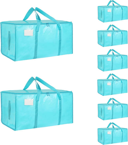 8 Pack-Extra Large Heavy Duty Moving Bags - Waterproof Storage Totes with Handles & Zippers, Foldable for College Dorm, Storage (Clear)