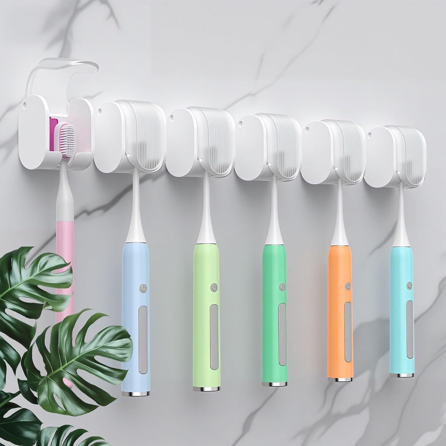 2 Pcs Toothbrush Holders Wall Mounted, Single Slot Design, Shower Self Adhesive Wall Mounted Toothbrush Holder with Cover, Waterproof and Dustproof, Suitable for Bathroom, Family, Travel (Transparent)