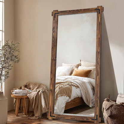 65x24 Inch Full Length Mirror, Pine Frame Full Body Standing Mirror with Metal Decorative, Black
