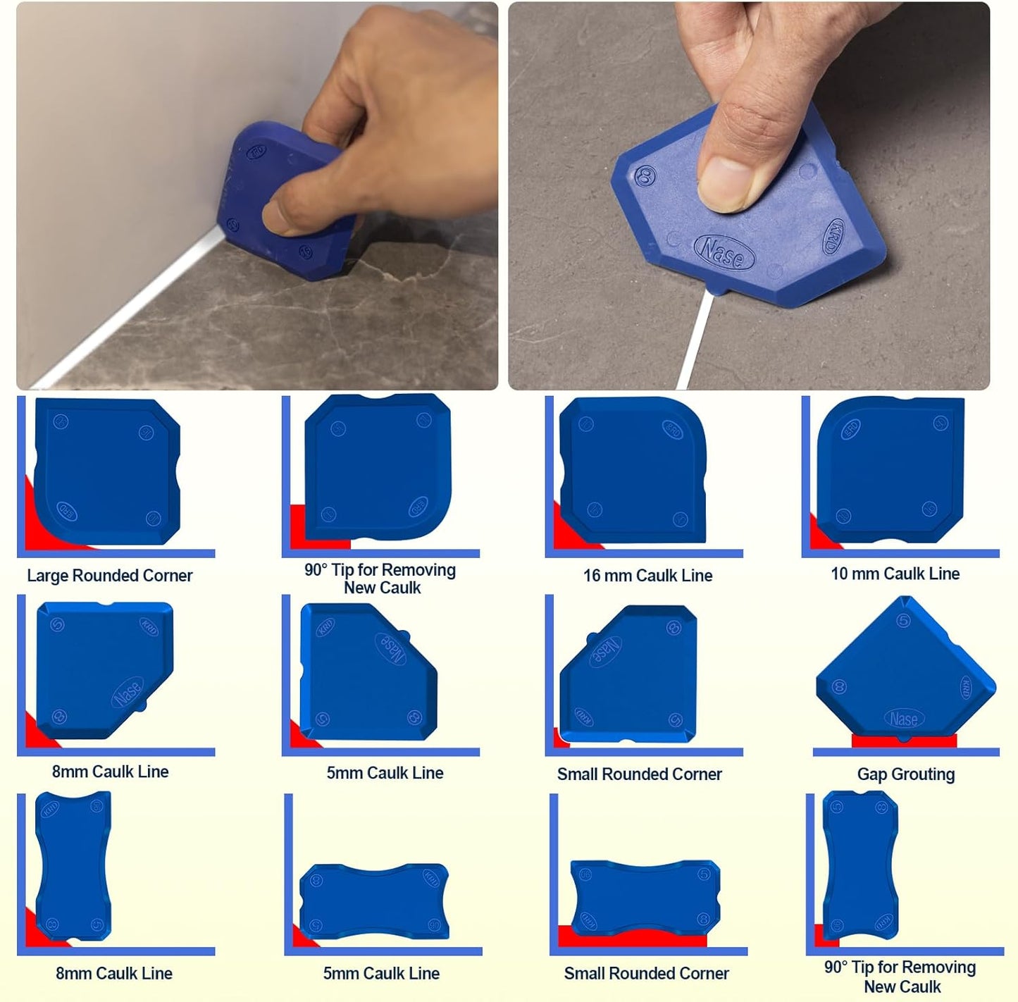 Caulk Application Tool Kit Sealant Finishing Tool Set Silicone Profiling Kit 9 Pcs, Caulk Spreader Silicone Smoother Caulking Edger Tool for Tile Siding Window Sink Joint