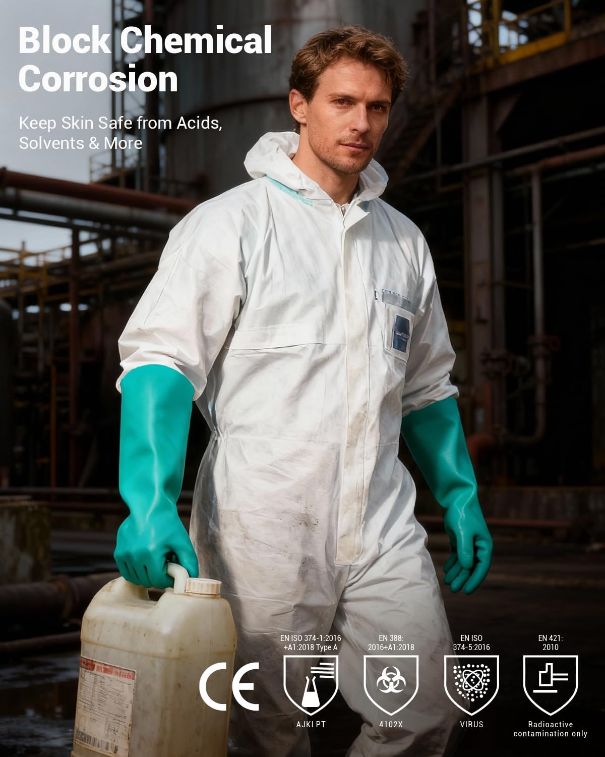 ThxToms Long Nitrile Chemical Resistant Gloves, Reusable Heavy Duty Safety Work Gloves, Acid, Alkali and Oil Protection
