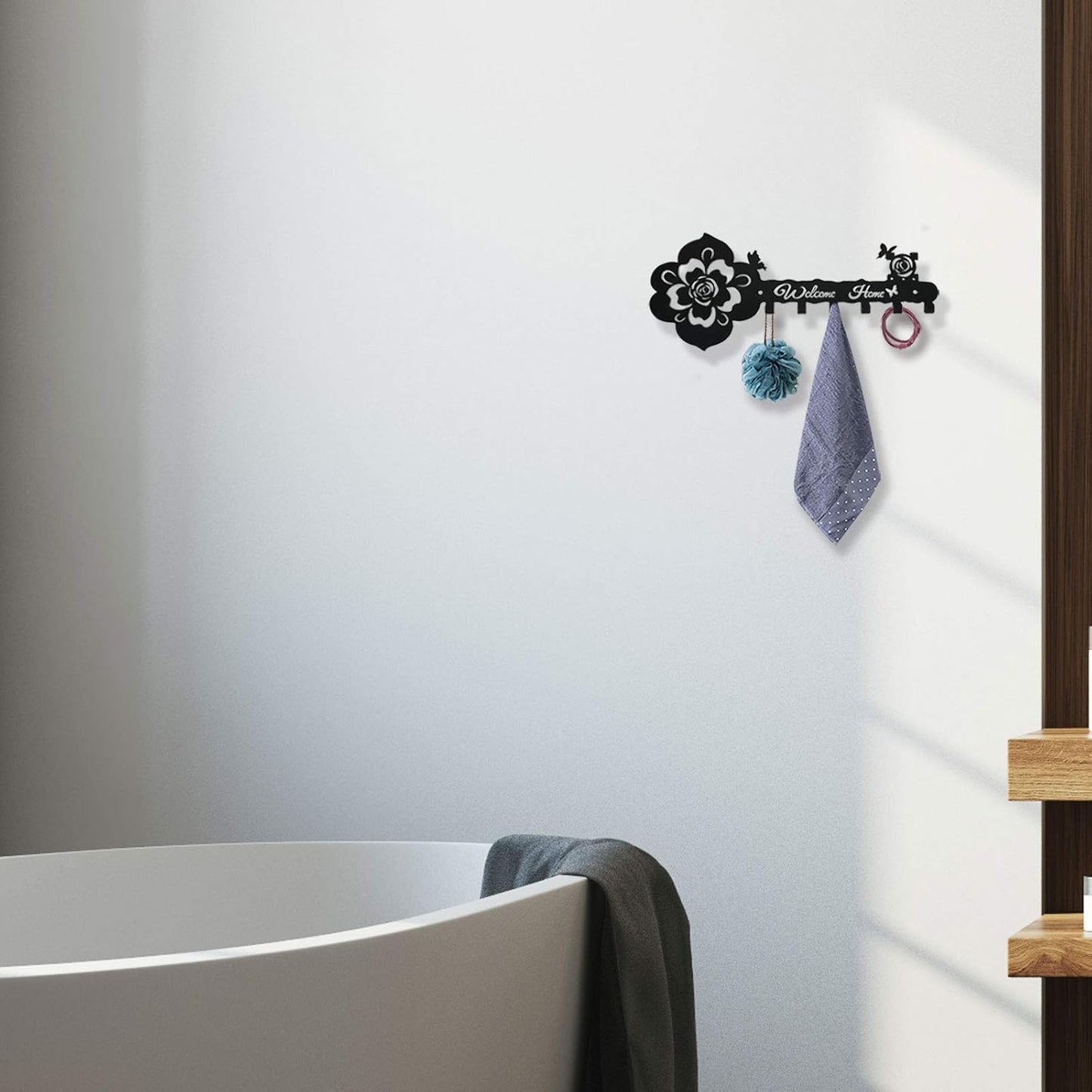 Deveosa Key Hooks Holder for Wall Decorative - Small Black Entryway Welcome Home Sign Key Hanging Hangers Wall Mounted Racks