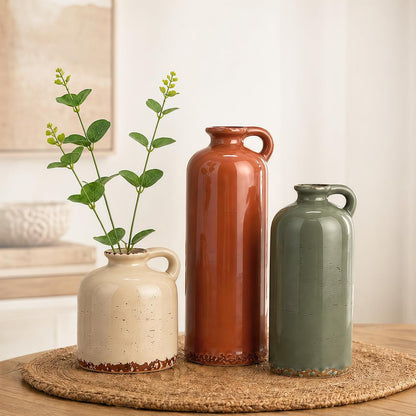 TBWIND Ceramic Vases Set of 3, Neutral Pottery Rustic Farmhouse Flower Vase | Small Decorative Flower Vases Modern Home Decor for Table Mantel Entryway Bookshelf Living Room Kitchen Bedroom