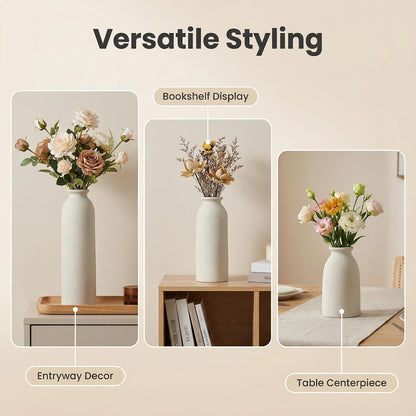 CEMABT Beige Ceramic vase Set-3 Small Flower vases for Decor,Modern Boho Farmhouse Home Decor,Decorative vase for Pampas Grass&Dried Flowers,idea Shelf,Table,Bookshelf ，Entryway- Distressed