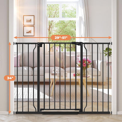Baby Gate No Drilling, 29"-40" Auto Close Dog Gate Indoor for Doorways & Stairs, Pressure Mounted Adjustable Pet Gate, Easy Walk Through Child Gate for Children & Pets Stroller Friendly, White