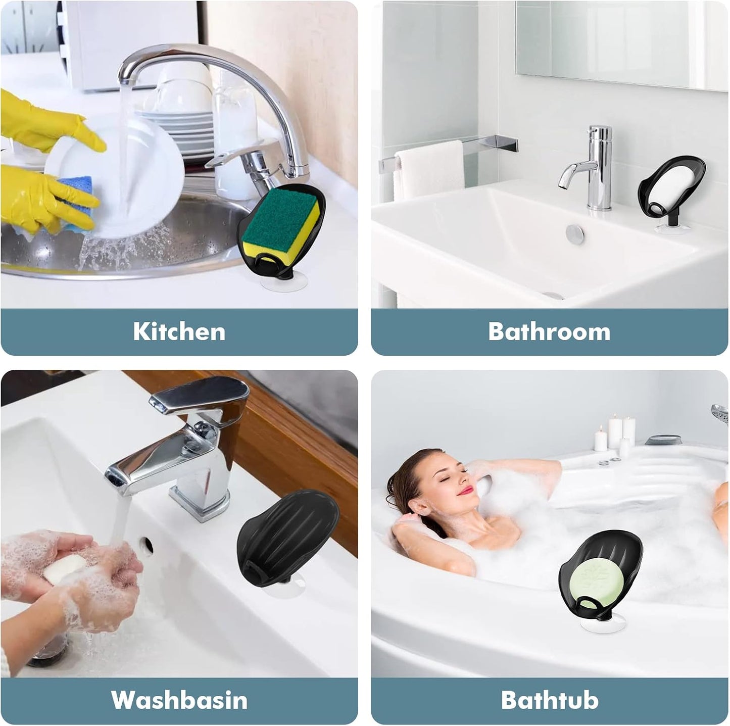 NPET Not Punched Self Draining Plastic Soap Dish Holder with Enlarged Suction Cup,Portable Soap Tray for Bathroom Shower, Kitchen Sink, Save Space and Soap (2, 2 Clear)