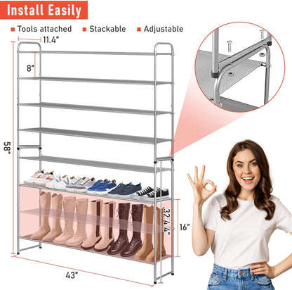 MISSLO 3-Tier Long Shoe Rack for Closet Shoe Organizer for Closet Floor Entryway Storage Stackable Wide Shoe Shelf Stores 24 Pairs of Men Sneakers, Black