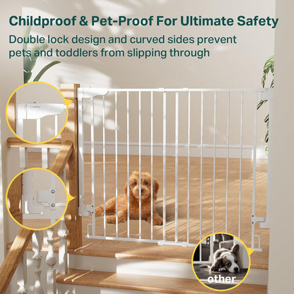 Cumbor 29.2–43" Baby Gate for Stairs, Hardware Mounted (Drill Required), Expandable No Bottom Bar Dog Gate, Auto Close Extra Wide Walk Thru, Pet & Toddler Proof Gate, Top & Bottom of Stairways (White)
