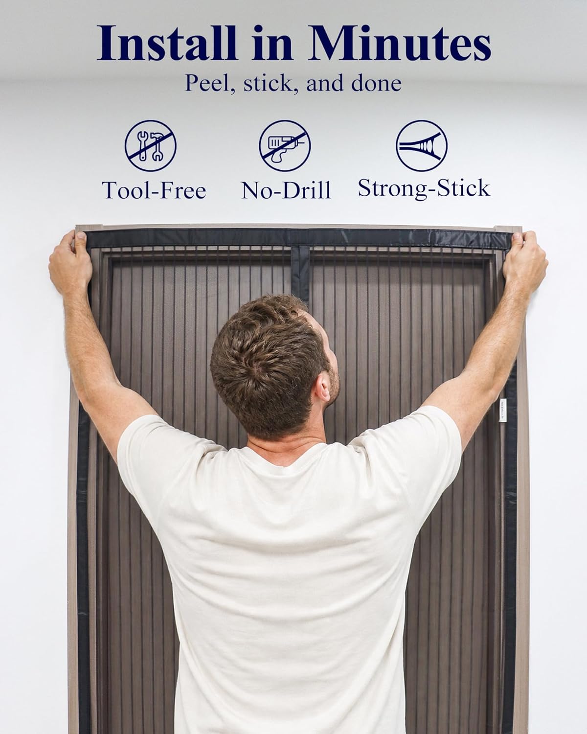 Kitsure Magnetic Screen Door - 38.0 x 82.0 in Retractable Screen Door Mesh for Front Door or Sliding Door, Pet & Kid Friendly, Hands-Free Closure Keeps Bugs Out & Lets Breeze in, Stripe Black