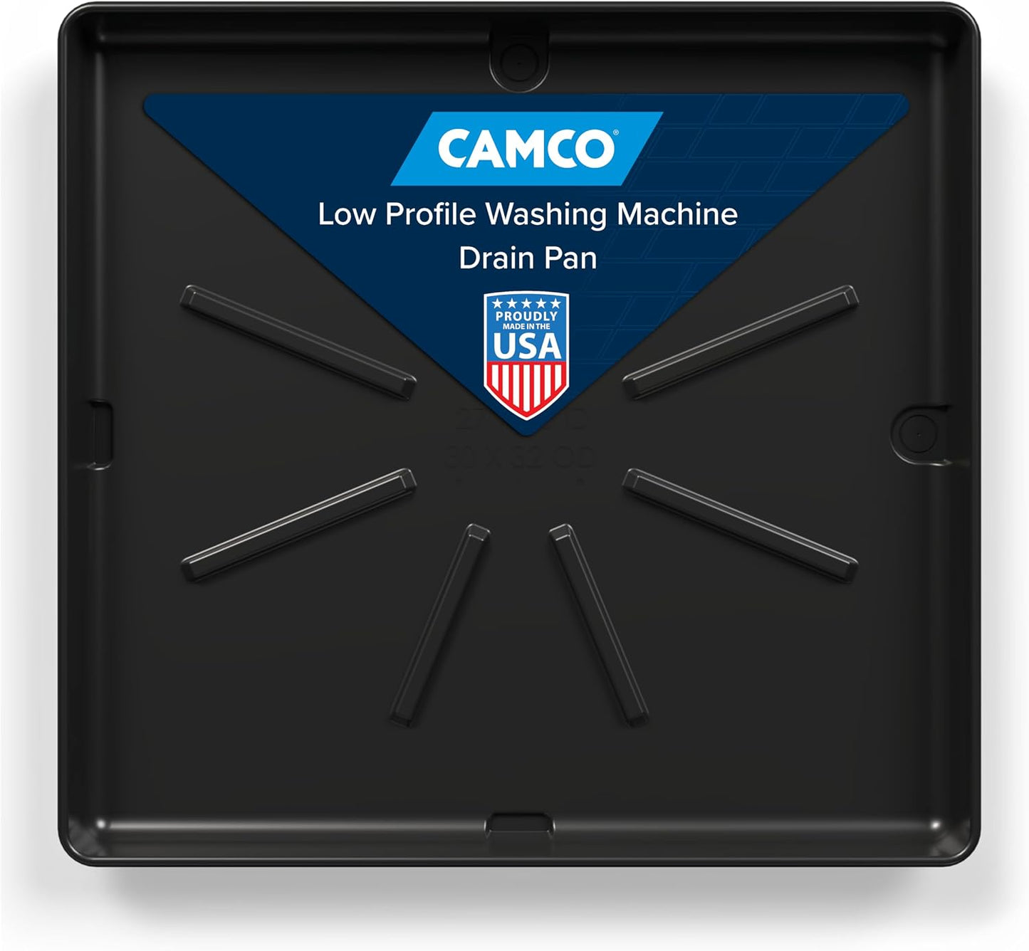 Camco Washing Machine Drain Pan - Features a Durable Plastic Construction, 1-inch/1.5-inch PVC Drain Fitting, and Measures 30-inches (L) x 32-inches (W) x 2 ½-inches (H) (OD) (20750)