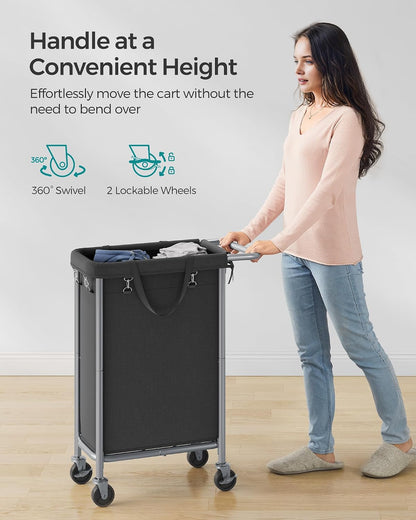 SONGMICS Laundry Basket with Wheels, 3-Section Rolling Laundry Hamper, 52.8 Gallons (200 L), Removable Liner, Steel Frame with Handle, 35.8 x 15.4 x 31.9 Inches, Cream White URLS005W01