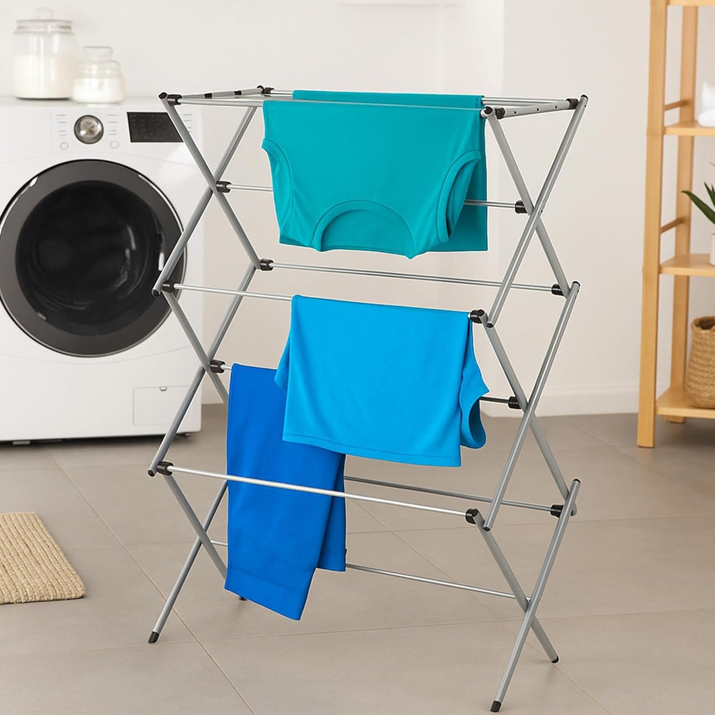 Honey-Can-Do 6-Tier Collapsible Steel Clothes Drying Rack, 24 ft, White | 6-tier steel rack with 24 ft of drying space folds flat to 3 in. Coated bars are gentle on delicates; 50 lb capacity.