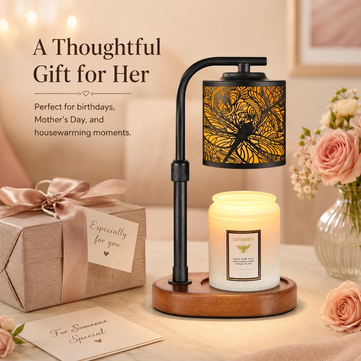 kobodon Candle Warmer Lamp with Timer, Electric Candle Lamp Warmer Birthday for Mom Women Home Bedroom Decor Wax Melt Warmer for Scented Wax with Jar Candles (Dragonfly)