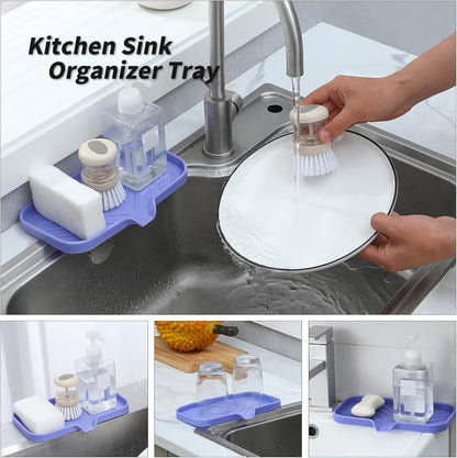 MicoYang Silicone Bathroom Soap Dishes with Drain Spout-Bathroom and Kitchen Sink Organizer,Sponge Holder,Dish Soap Tray,Perfect for Dispenser,Scrubber,Bottle,Cup on Sink or Counter-Coffee 4.9"×3.2"