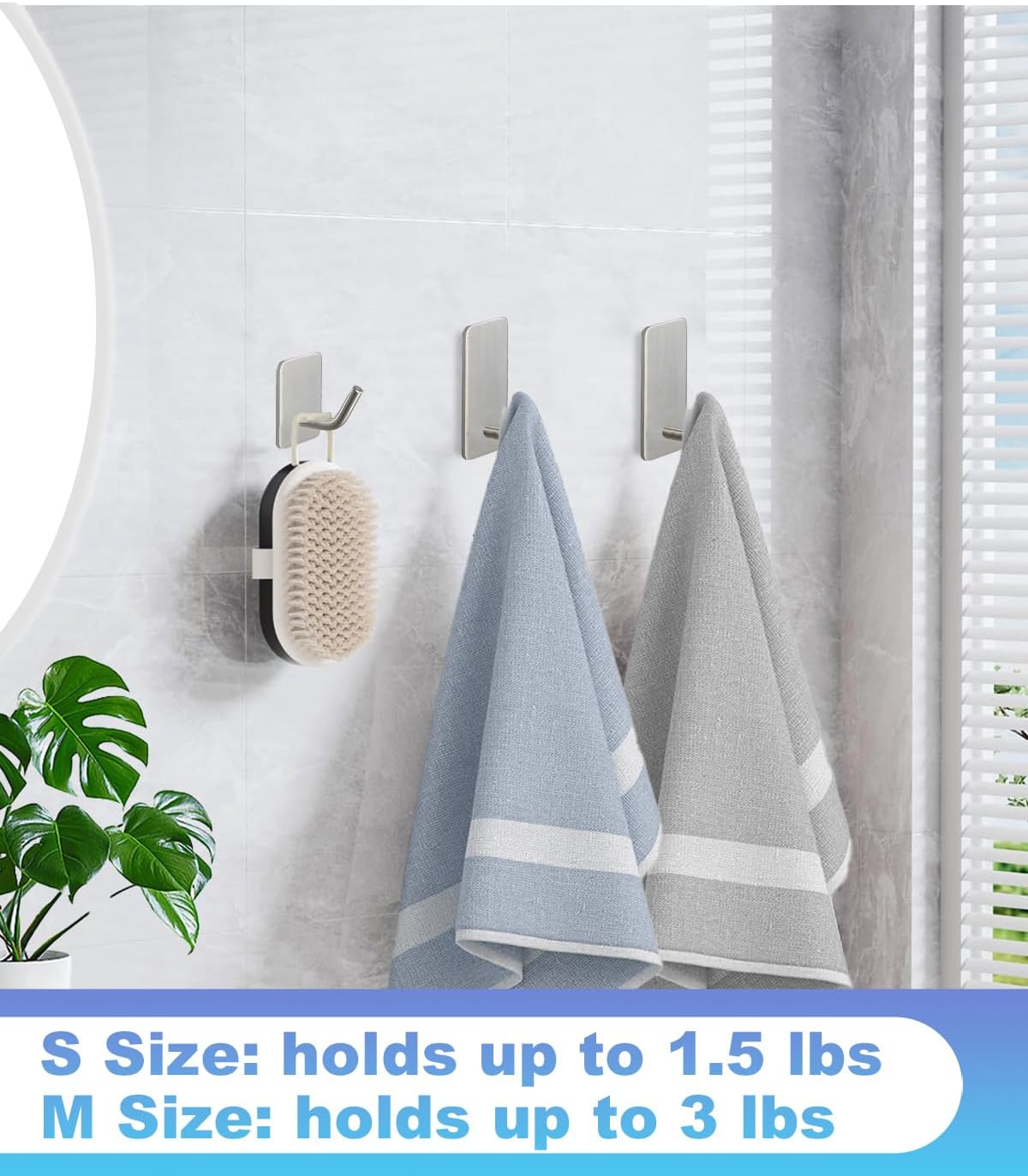 2 Razor Holder for Shower and 3 Adhesive Hooks with Removable Strips，Towel Hooks for Hanging，Wall Hooks for bathrooms，Removable Damage-Free Metal Shaver Holder，for Stockings，Decor，Robe
