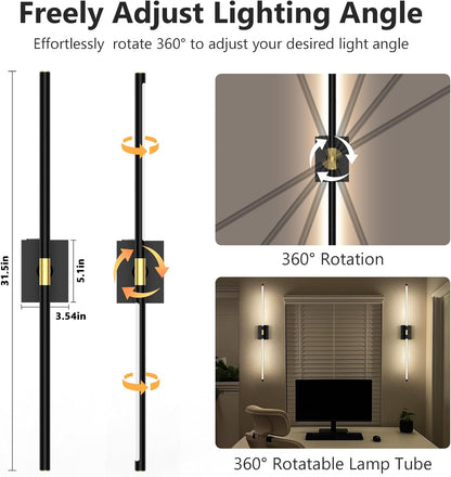 Eneru Battery Operated Wall Sconce Lights - 10000mAh Rechargeable Wireless Wall Sconces Set of Two with Touch and Remote, 360° Rotate, 4 Colors LED Wall Lamp for Living Room Bedroom Hallway (Gold)
