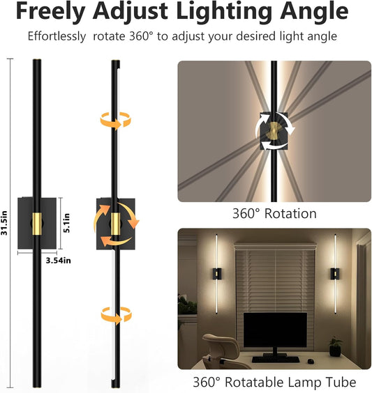 Eneru Battery Operated Wall Sconce Lights - 10000mAh Rechargeable Wireless Wall Sconces Set of Two with Touch and Remote, 360° Rotate, 4 Colors LED Wall Lamp for Living Room Bedroom Hallway (Gold)