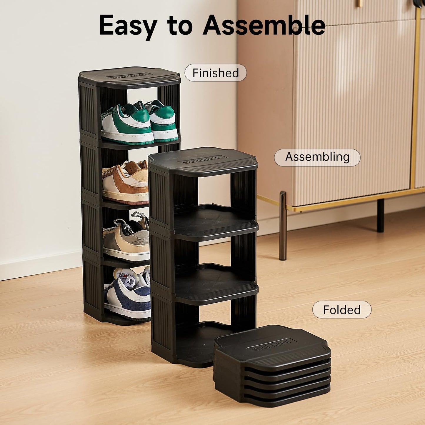 UFORU Small Shoe Rack, 5 Tier Plastic Vertical Shoe Rack for Small and Narrow Spaces, Free Standing Shoe Organizer for Closet, Entryway