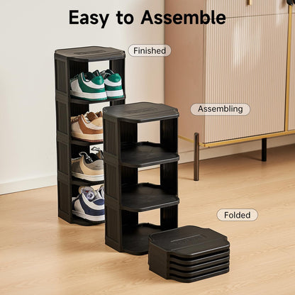 UFORU Small Shoe Rack, 5 Tier Plastic Vertical Shoe Rack for Small and Narrow Spaces, Free Standing Shoe Organizer for Closet, Entryway