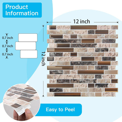 Art3d 10-Sheet Heavy-Duty Peel and Stick Backsplash, Waterproof Wall Tiles Stick on Kitchen Backsplash Living Space, Beige & White