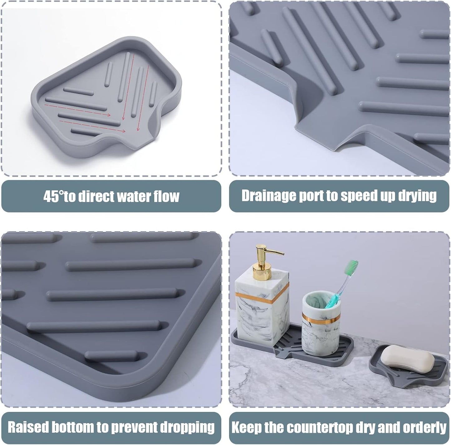 Kitchen Soap Tray, XIACIBDUS 2PCS Silicone Sink Sponge Holder, Soap Holder for Kitchen Sink with Drain Spout, Bath Tray Caddy Soap Tray for Kitchen Counter Bathroom Dish Scrubber(Big)