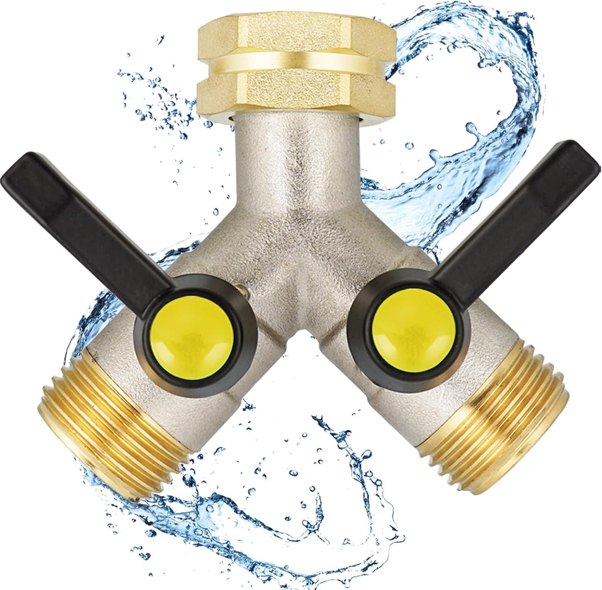EJW Hose Splitter 2 Way, Garden Hose Splitters, Heavy Duty Faucet Splitter,Rv Brass Water Hose Y Splitter, Double Hose Connector, Spigot Splitter, Two Way Hose Manifold Valve 3/4 Inch GHT Thread.