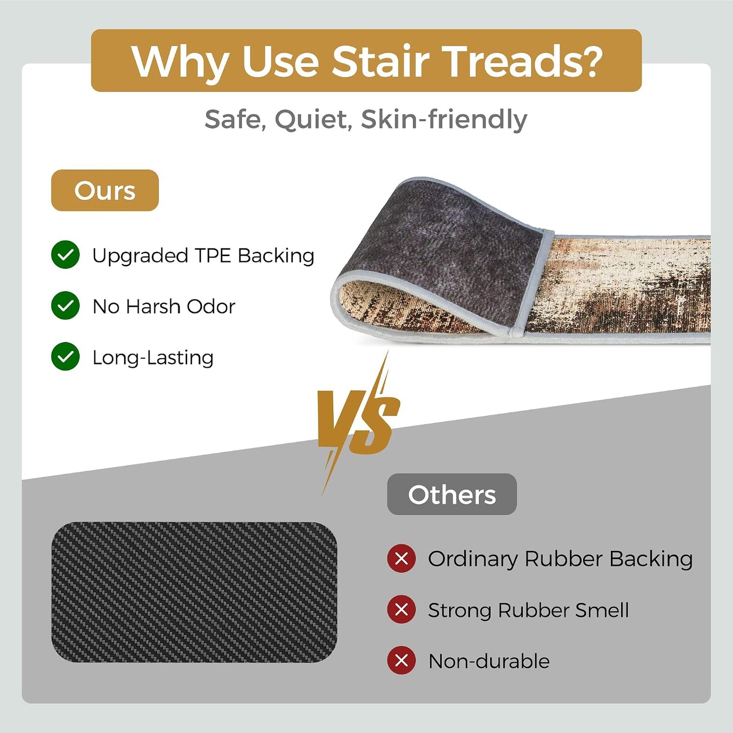 sarben Non Slip Stair Treads for Wooden Steps 15PCS - 8"x30" Indoor Safety Carpet, Edging Mats with TPE Adhesive Backing, Pet and Elderly Friendly Stair Rugs (Taupe) - Colors A