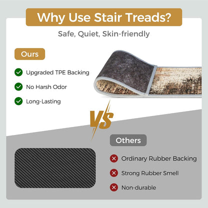 sarben Non Slip Stair Treads for Wooden Steps 15PCS - 8"x30" Indoor Safety Carpet, Edging Mats with TPE Adhesive Backing, Pet and Elderly Friendly Stair Rugs (Taupe) - Colors A