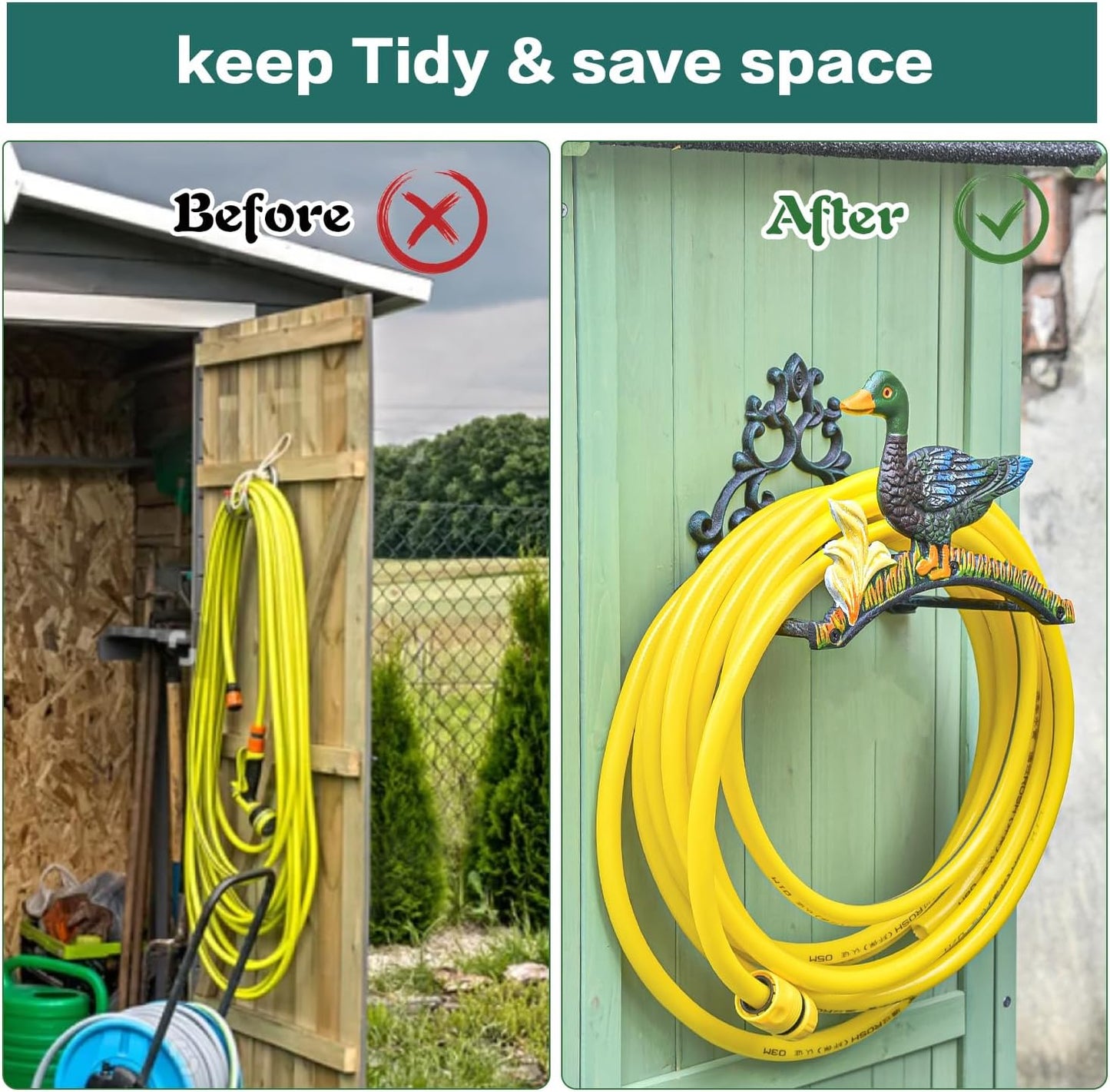 Sungmor Heavy Duty Cast Iron Garden Hose Holder | Water Hose Hanger Wall Mounted | Decorative Indoor Outdoor Hose Rack Reel | 50FT 75FT 100FT Water Hose Bulter Storage | Lovely Frog Metal Hose Stand