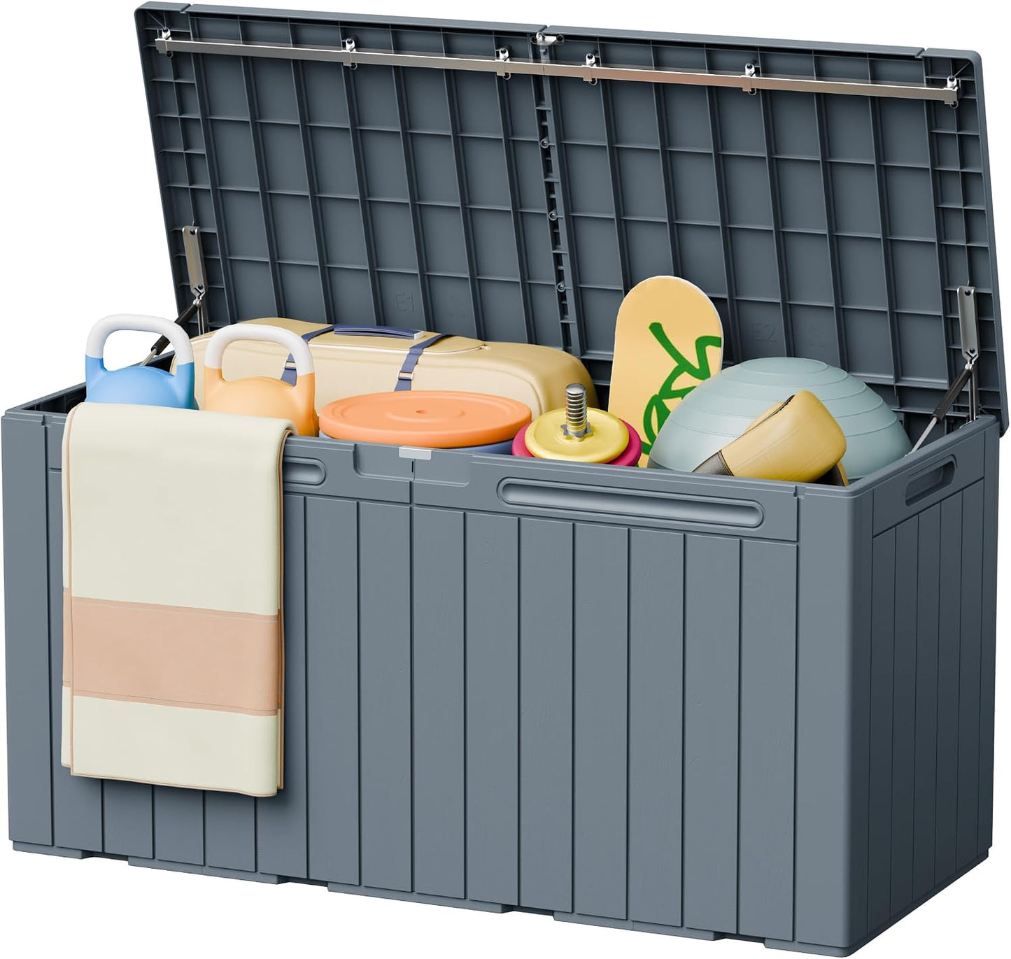 Greesum 110 Gallon Outdoor Storage Box with Lockable Lid, All-Weather for Patio Furniture, Pool Supplies & Garden Tools, Waterproof, UV-Resistant Large Deck Box, Dark Black
