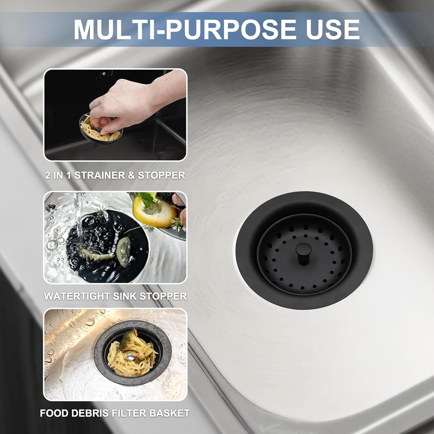 ZM Kitchen Sink Stainless Steel Basket Strainer with Drain Assembly, 3-1/2 Inch Sink Drain Stopper Plug