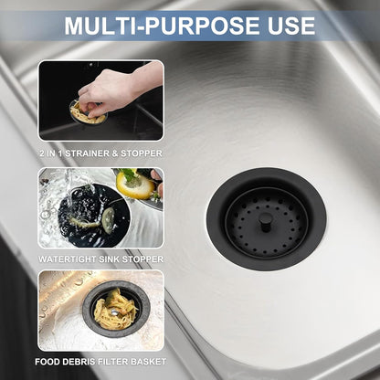 ZM Kitchen Sink Stainless Steel Basket Strainer with Drain Assembly, 3-1/2 Inch Sink Drain Stopper Plug